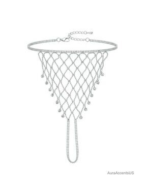 18K Gold Plated Mesh Beaded Hand Chain Harness Bracelet